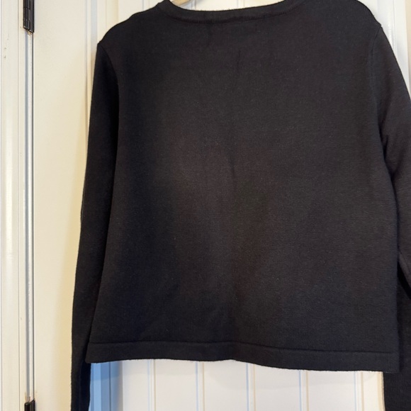 Black Crewneck Button Cardigan Sweater with Gold Buttons - Picture 4 of 6